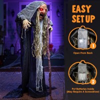 Joyin 67 Halloween Decorations Outdoor Animatronics Standing Hunchback Witch With Light Creepy Sound Sound Activated Sca