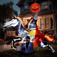 Wbhome 9 Ft Halloween Inflatable Headless Horseman Outdoor Decorations Day Of The Dead Blow Up Yard Decor With Builtin Led Lig