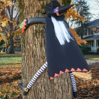 Joyin 60 Halloween Crashing Witch Decorations Outdoor With White Hair Large Crashing Witch Into Tree Halloween Decor Hallowe