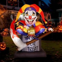 Wbhome 6 Ft Halloween Inflatable Clowns Scythe Tombstone Outdoor Decorations Day Of The Dead Blow Up Yard Decor With Builtin L