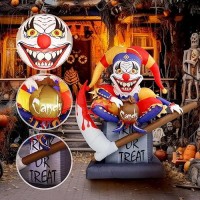 Wbhome 6 Ft Halloween Inflatable Clowns Scythe Tombstone Outdoor Decorations Day Of The Dead Blow Up Yard Decor With Builtin L