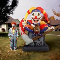 Wbhome 6 Ft Halloween Inflatable Clowns Scythe Tombstone Outdoor Decorations Day Of The Dead Blow Up Yard Decor With Builtin L