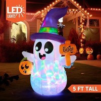 Joiedomi 5 Ft Halloween Inflatables Outdoor Decorations  Halloween Decorations Inflatables Ghost With Rotating Colorful Led  Blow Up Ghost With Pumpkin For Halloween Decor  Halloween Lawn Inflatables