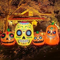 Rocinha 8Ft Halloween Inflatables Pumpkin With Sugar Skull Inflatable Day Of The Dead Inflatable Dia De Los Muertos Decorations Outdoor With Led Lights Halloween Blow Up Yard Decorations