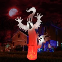 Toodour 8 Ft Halloween Inflatables Outdoor Decorations Ghost Blow Up Yard Decorations For Halloween Party Builtin Red Led Di