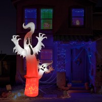 Toodour 8 Ft Halloween Inflatables Outdoor Decorations Ghost Blow Up Yard Decorations For Halloween Party Builtin Red Led Di