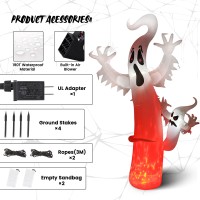 Toodour 8 Ft Halloween Inflatables Outdoor Decorations Ghost Blow Up Yard Decorations For Halloween Party Builtin Red Led Di