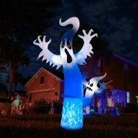 Toodour 8 Ft Halloween Inflatables Outdoor Decorations Ghost Blow Up Yard Decorations For Halloween Party Builtin Blue Led D