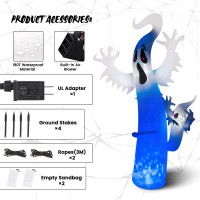 Toodour 8 Ft Halloween Inflatables Outdoor Decorations Ghost Blow Up Yard Decorations For Halloween Party Builtin Blue Led D