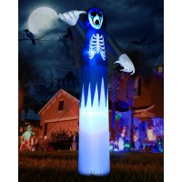 Toodour 12Ft Halloween Inflatables Outdoor Decorations Ghost Blow Up Yard Decorations For Halloween Party Builtin Blue Led L