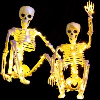 2 Pack 24 Inches Halloween Skeleton Led Light Up Posenstay Halloween Skeleton Full Body Posable Movable Jonints For Halloween