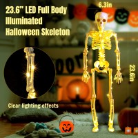 2 Pack 24 Inches Halloween Skeleton Led Light Up Posenstay Halloween Skeleton Full Body Posable Movable Jonints For Halloween