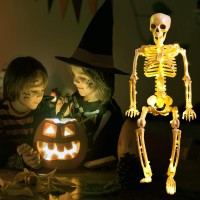 2 Pack 24 Inches Halloween Skeleton Led Light Up Posenstay Halloween Skeleton Full Body Posable Movable Jonints For Halloween