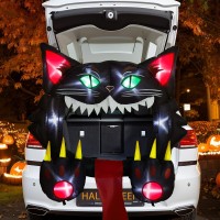 Ourwarm 4Ft Halloween Inflatables Outdoor Decorations Black Cat Trunk Or Treat Inflatable Halloween Blow Up Yard Decorations W