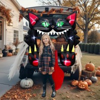 Ourwarm 4Ft Halloween Inflatables Outdoor Decorations Black Cat Trunk Or Treat Inflatable Halloween Blow Up Yard Decorations W