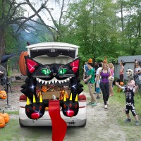 Ourwarm 4Ft Halloween Inflatables Outdoor Decorations Black Cat Trunk Or Treat Inflatable Halloween Blow Up Yard Decorations W