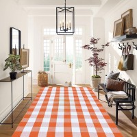 Fall Outdoor Rug Orange Buffalo Plaid Outdoor Rug Cotton Handwoven Buffalo Check Rug Layered Doormats For Front Doorfront Porc