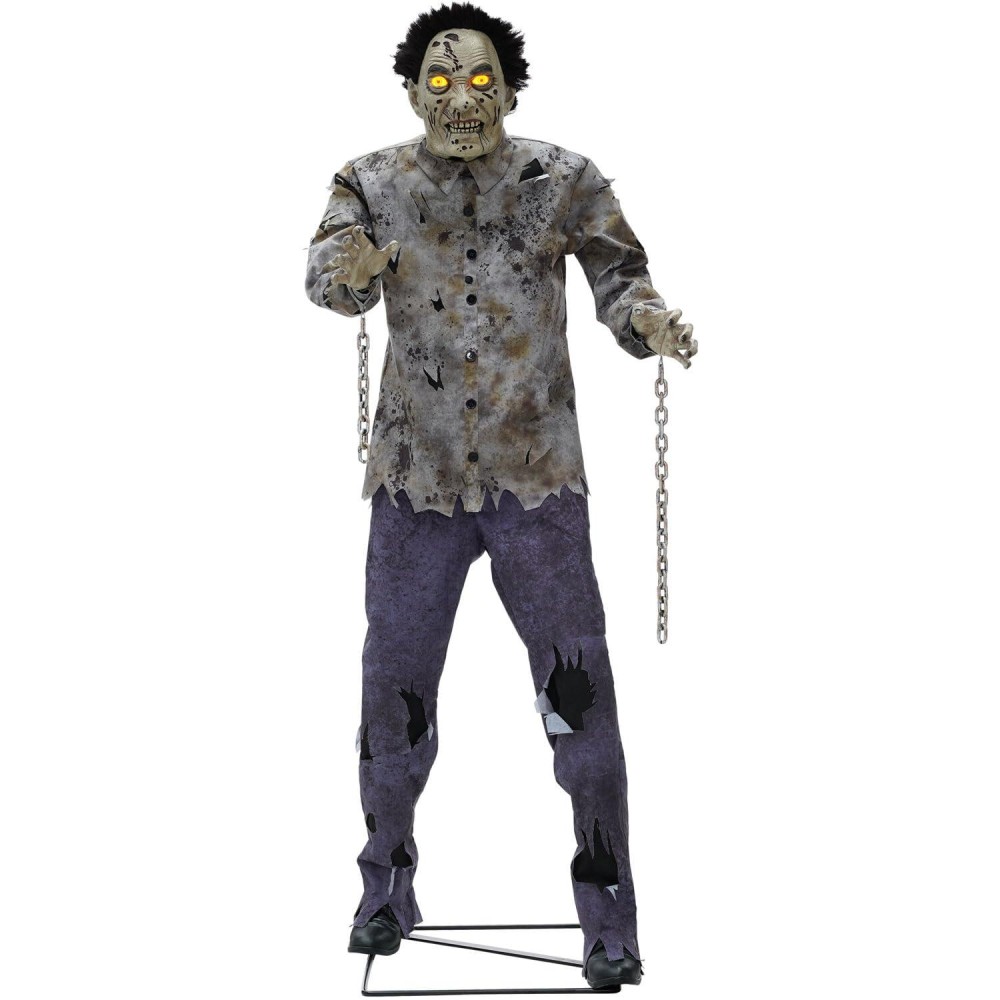 Haunted Hill Farm Motionactivated 6Ft Tall Guard Zombie Plugin Scare Prop Animatronic With Spooky Sound Effects And Lights