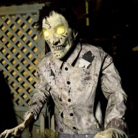 Haunted Hill Farm Motionactivated 6Ft Tall Guard Zombie Plugin Scare Prop Animatronic With Spooky Sound Effects And Lights