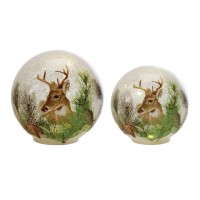 Deer And Pine Globe Set Of 2 6H 7H Glass 3 Aaa Or 3 Aa Batteries Not Included