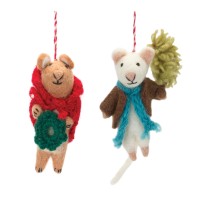 Mouse Ornament Set Of 6 475H Wool