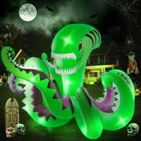 Kalolary Halloween Inflatable Giant Green Octopus 7 Ft Long Halloween Outdoors Decorations With Build In Led Lights Blow Up Yar