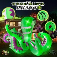 Kalolary Halloween Inflatable Giant Green Octopus 7 Ft Long Halloween Outdoors Decorations With Build In Led Lights Blow Up Yar