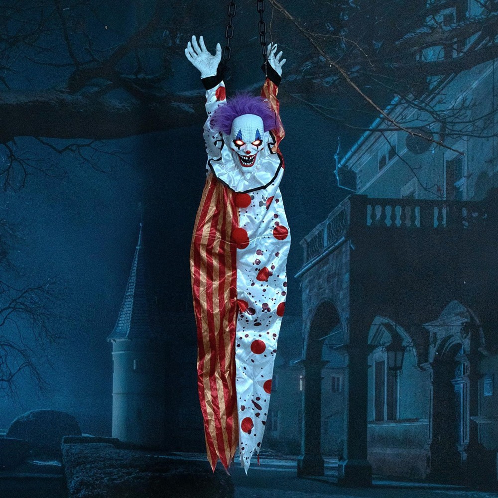 Hollyhome Halloween Animated Hanging Clown With Glowing Eyes Creepy Sound And Shaking Body Halloween Decorations Outdoor Scary H