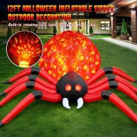 Funfanso 12Ft Halloween Inflatable Spider Outdoor Decorations For Yard Giant Blow Up Halloween Holiday Decorations With Rotatin