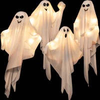 4 Pack Halloween Hanging Ghosts 275 Inch With Light Up Ghost Kit For Indoor Outside Ornaments Spooky Yard Tree Halloween Deco