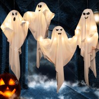 4 Pack Halloween Hanging Ghosts 275 Inch With Light Up Ghost Kit For Indoor Outside Ornaments Spooky Yard Tree Halloween Deco