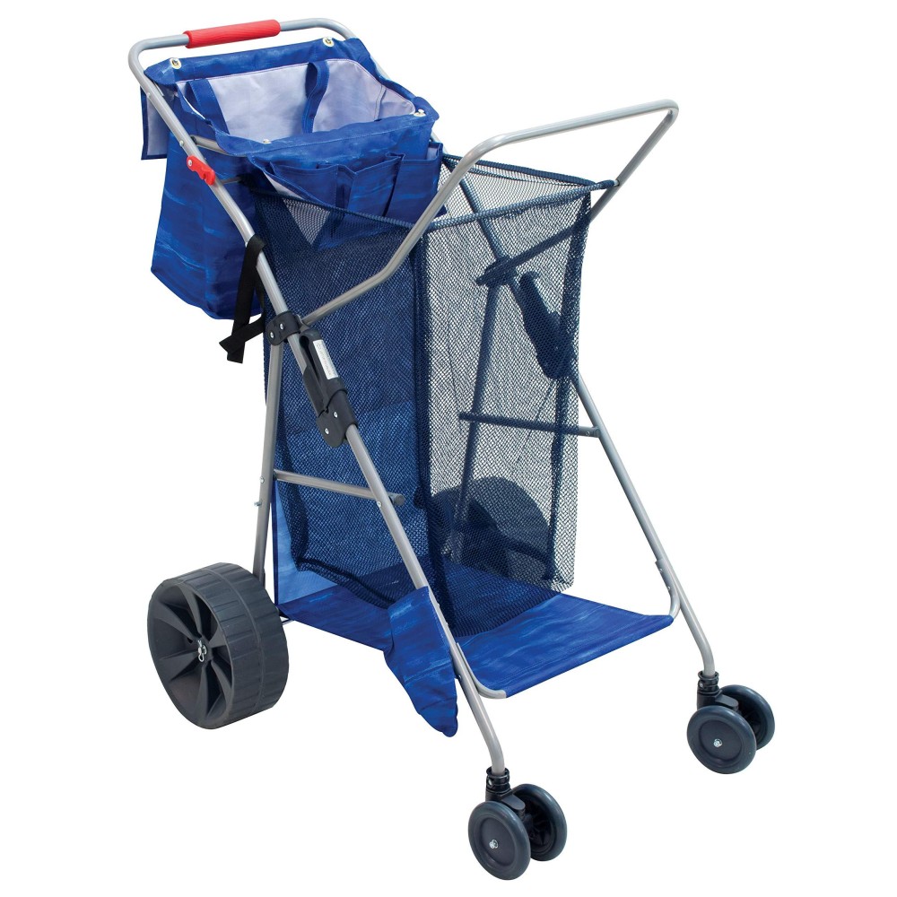 Rio Brands Beach Wonder Wheeler Deluxe Beach Utility Foldable Cart Blue