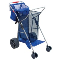 Rio Brands Beach Wonder Wheeler Deluxe Beach Utility Foldable Cart Blue