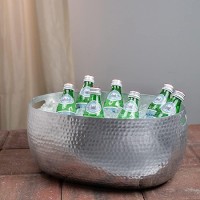 HomeRoots Silver Handcrafted Hammered Stainless Steel Oval Beverage Tub
