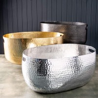 HomeRoots Silver Handcrafted Hammered Stainless Steel Oval Beverage Tub