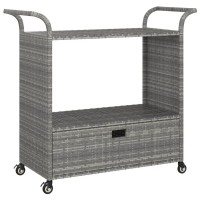 vidaXL Bar Cart with Drawer Gray 394x177x382 Poly Rattan