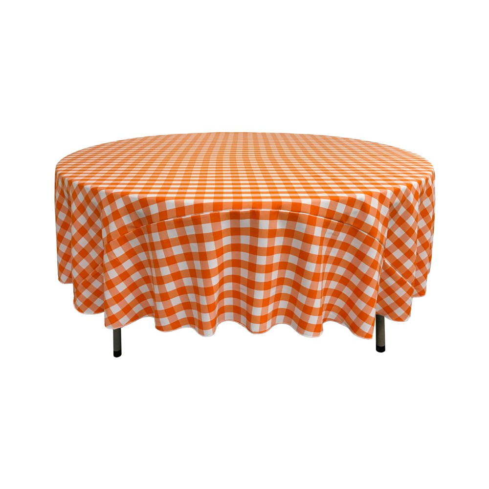 La Linen Polyester Gingham Checkered 90Inch Round Tablecloth White And Orange