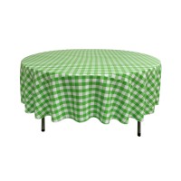 La Linen Polyester Gingham Checkered 90Inch Round Tablecloth White And Lime