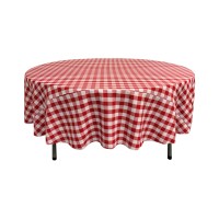 La Linen Polyester Gingham Checkered 90Inch Round Tablecloth White And Red