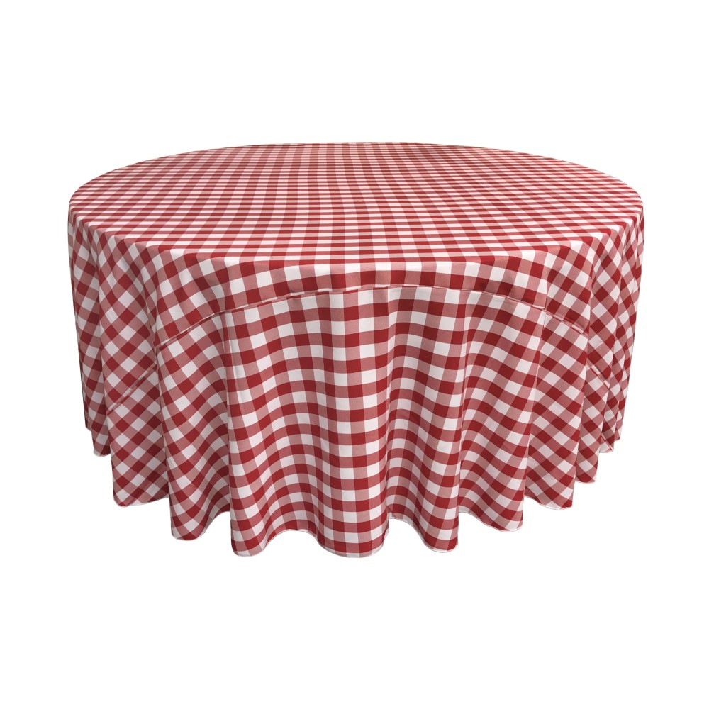 La Linen Polyester Gingham Checkered 108Inch Round Tablecloth White And Red