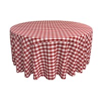 La Linen Polyester Gingham Checkered 108Inch Round Tablecloth White And Red
