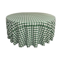 La Linen Polyester Gingham Checkered 120Inch Round Tablecloth White And Hunter Green