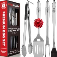 Alpha Grillers Grill Set Heavy Duty Bbq Accessories Bbq Gifts Tool Set 4Pc Grill Accessories With Spatula Fork Brush Bbq T