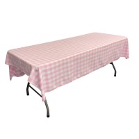 La Linen Checkered 60 By 84Inch Rectangular Tablecloth White And Pink