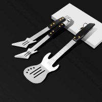 Pepkicn Rock Guitar Style Heavy Duty Stainless Steel 2Piece Barbecue Tool Set Spatula Tongs With Wooden Handle