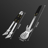 Pepkicn Rock Guitar Style Heavy Duty Stainless Steel 2Piece Barbecue Tool Set Spatula Tongs With Wooden Handle