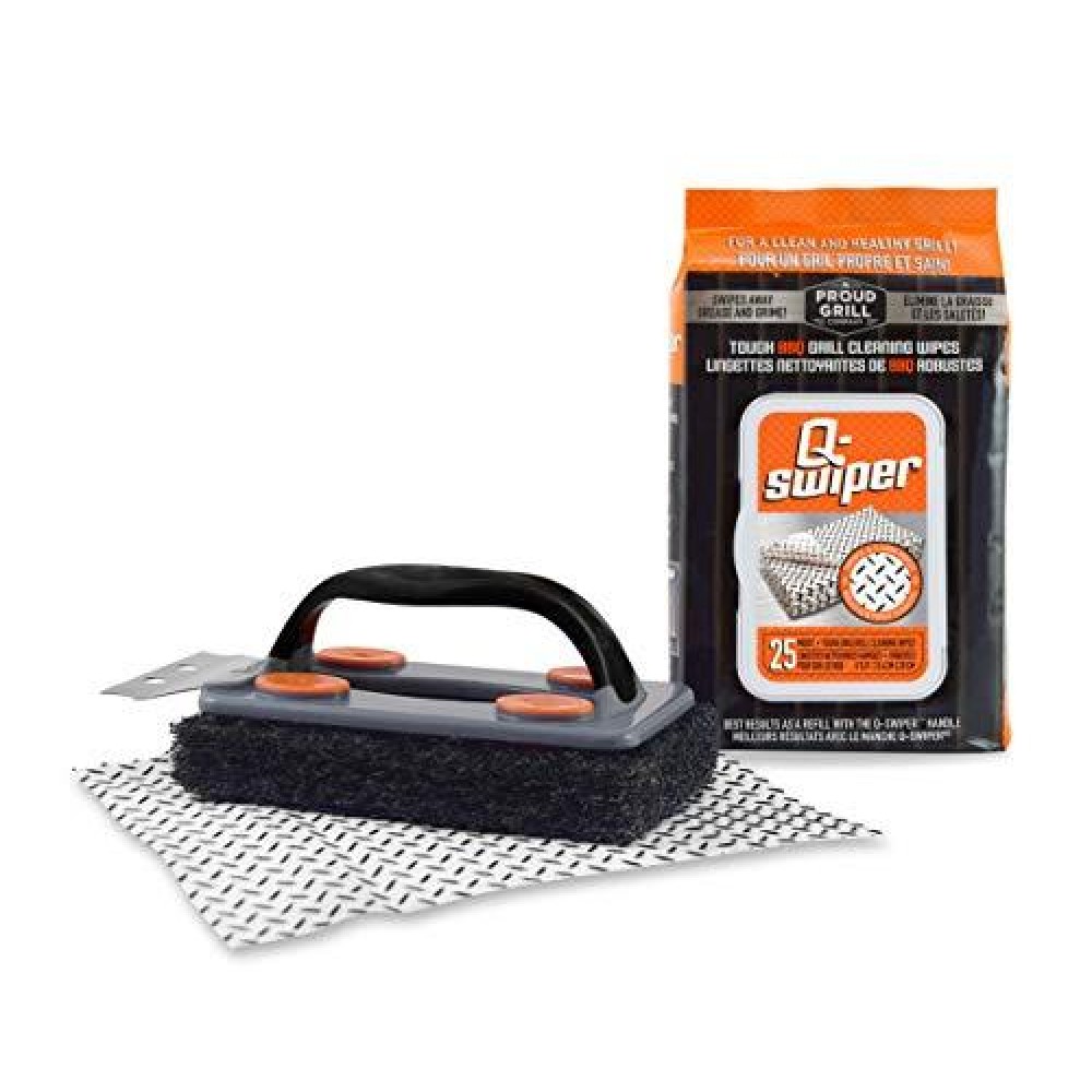 Qswiper Bbq Grill Cleaner Set 1 Grill Brush With Scraper And 25 Bbq Grill Cleaning Wipes No Bristles Wire Free Safe Way To