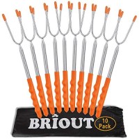 Briout Marshmallow Roasting Sticks 10 Pack Extra Long 45 Stainless Telescoping Hot Dog Smores Skewers Kids Safe Barbecue Forks F