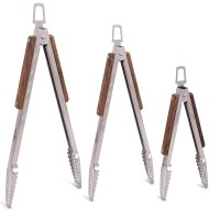 9 12 And 16 Tongs 180 Stainless Steel Bbq Grill Tongs With Real Oak Wood Handle For Cooking Durable Grilling Accessory