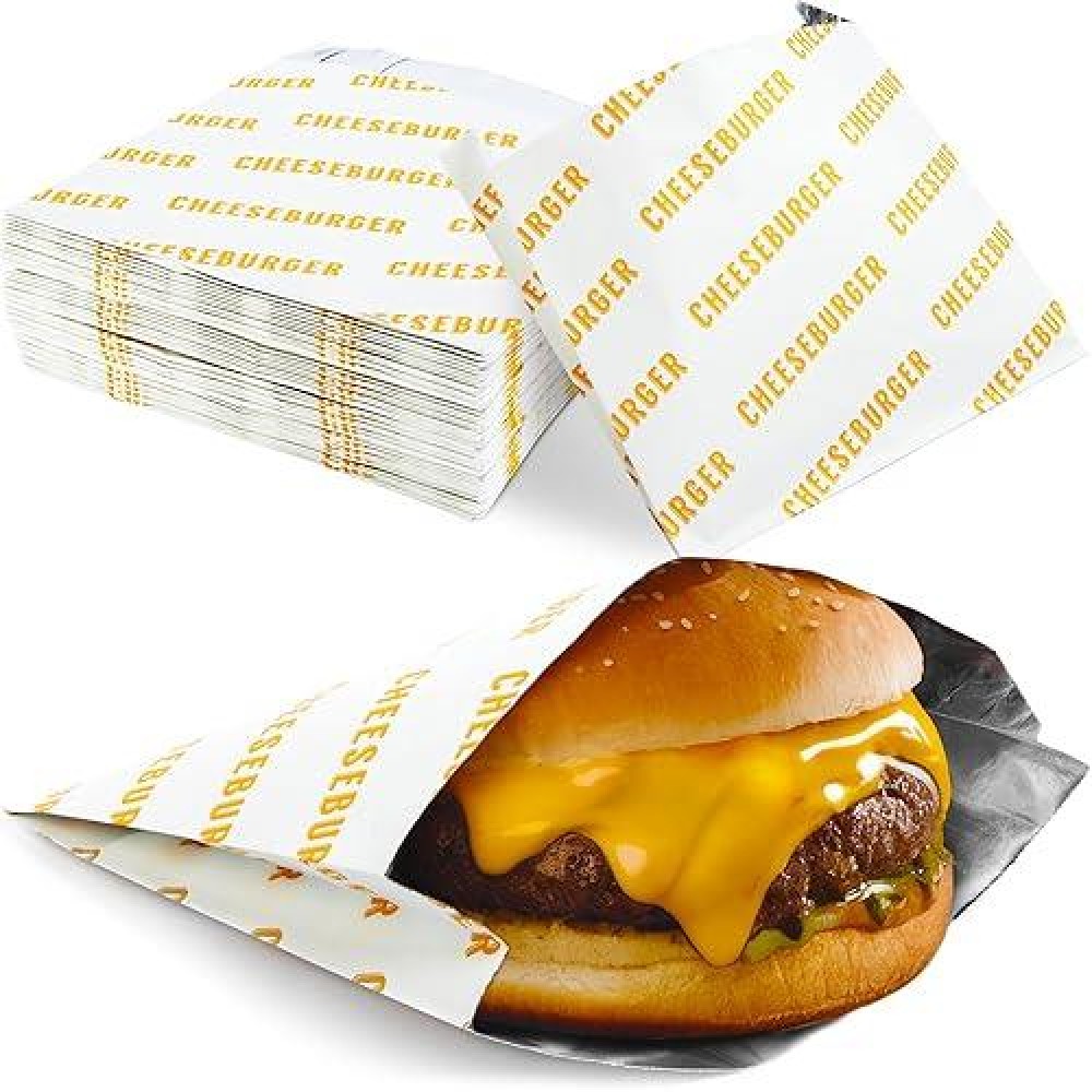 Retro Restaurant Grade Greaseproof Burger Wrappers 25Pk Heat Proof Pro Quality Bulk Cheeseburger Bags Are Bpa Free Large A